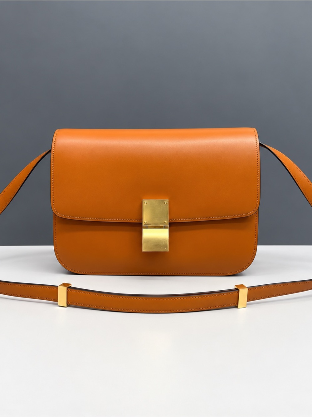 Celine Chestnut Orange Leather Crossbody with Gold Lock